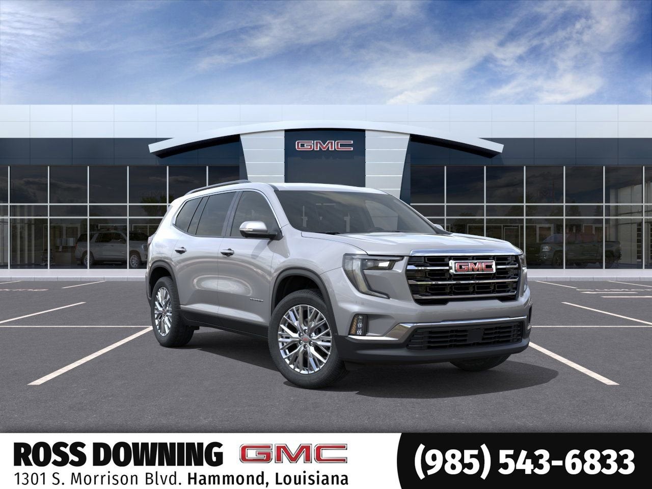 2026 GMC Acadia Elevation in Sterling Metallic — front three-quarter view