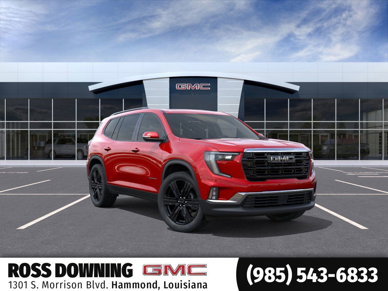 2026 GMC Acadia Elevation in Volcanic Red Tintcoat — front three-quarter view