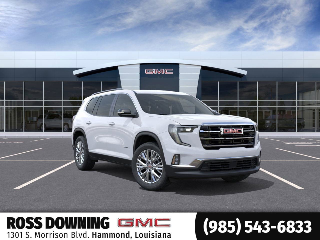 2026 GMC Acadia Elevation in Summit White — front three-quarter view