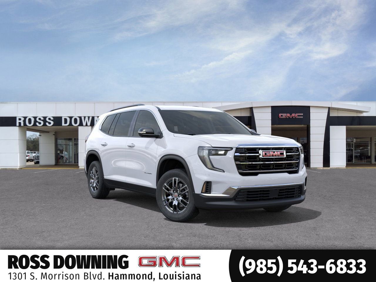2026 GMC Acadia Elevation in Summit White — front three-quarter view