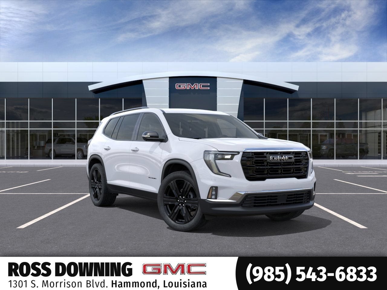 2026 GMC Acadia Elevation in Summit White — front three-quarter view