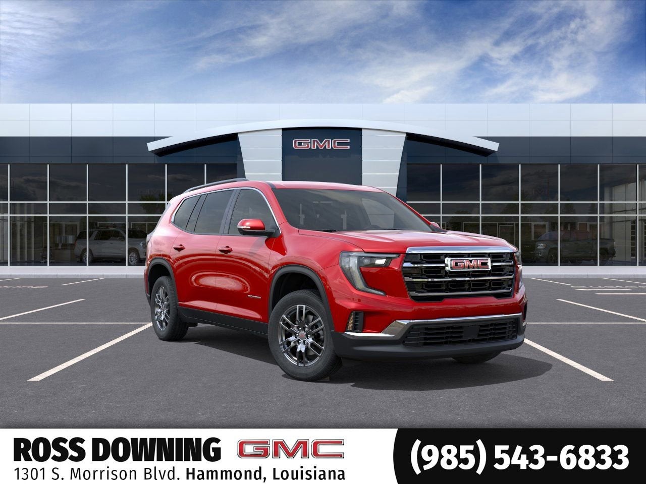 2026 GMC Acadia Elevation in Volcanic Red Tintcoat — front three-quarter view
