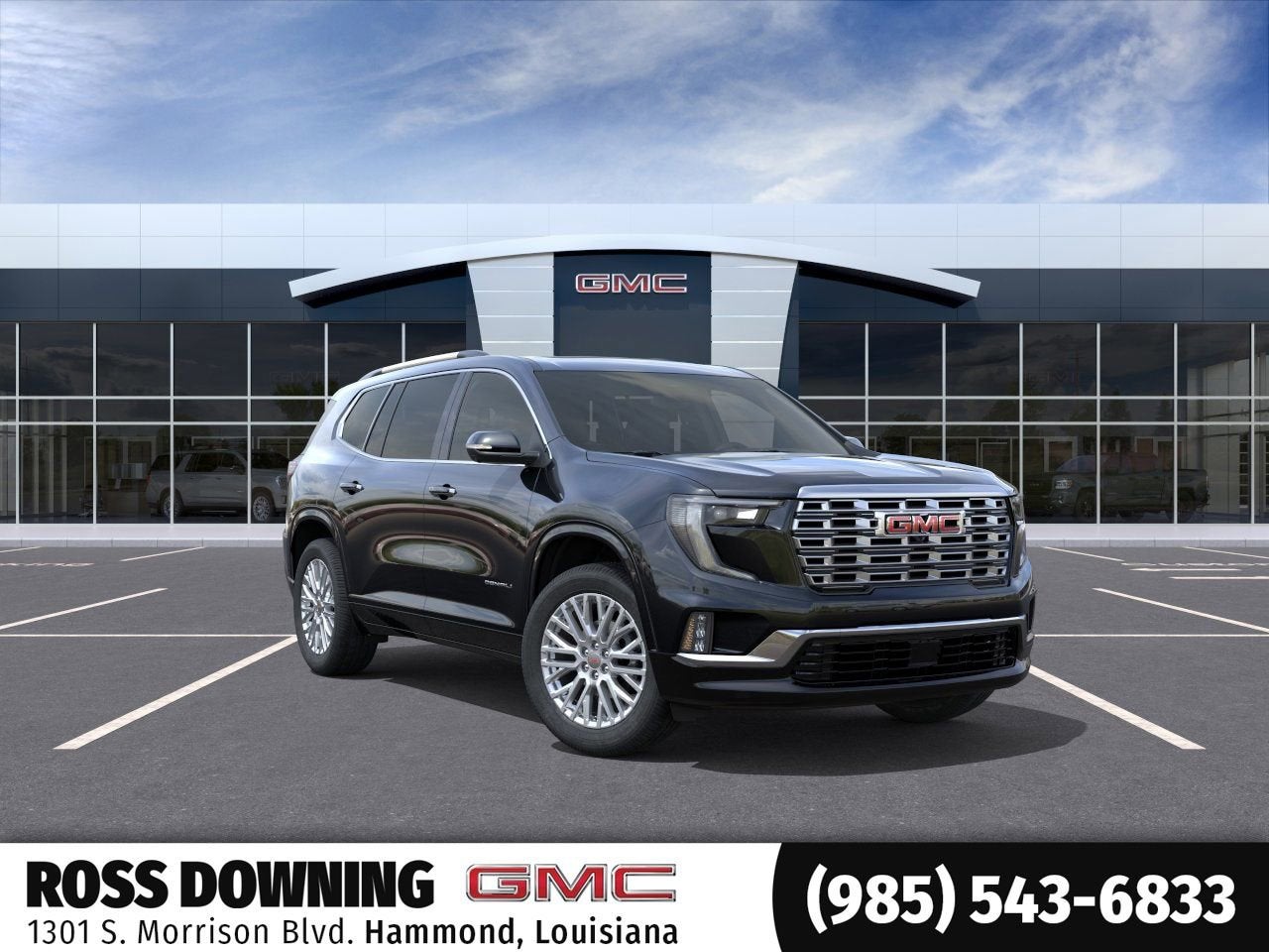 2026 GMC Acadia Denali in Ebony Twilight Metallic — front three-quarter view
