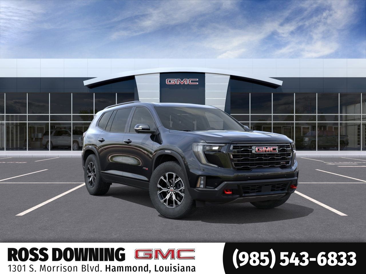 2026 GMC Acadia AT4 in Ebony Twilight Metallic — front three-quarter view