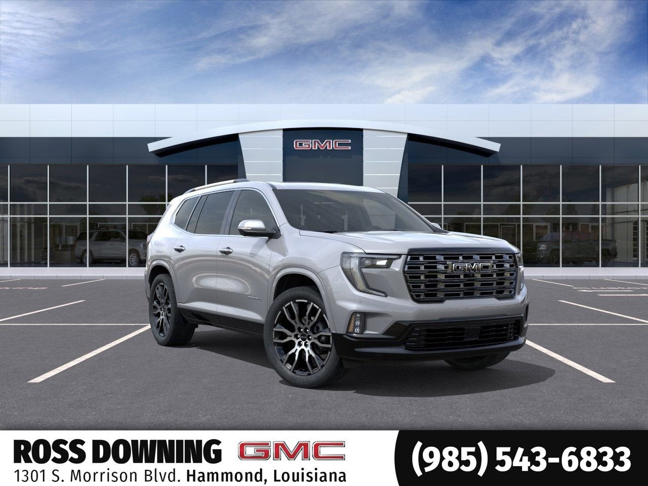 2026 GMC Acadia Denali Ultimate in Sterling Metallic — front three-quarter view