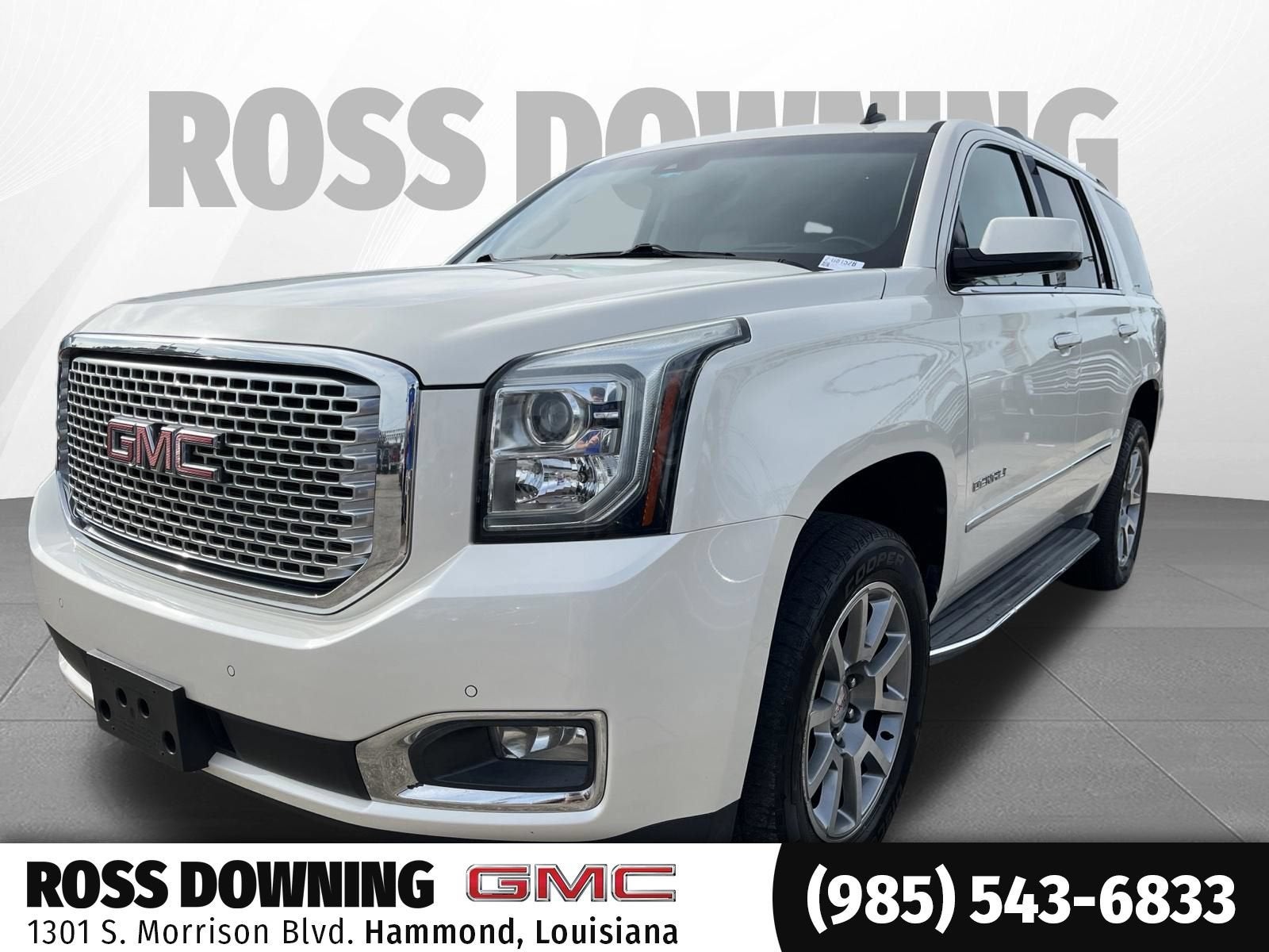 2015 GMC Yukon Denali in White Diamond Tricoat — front three-quarter view