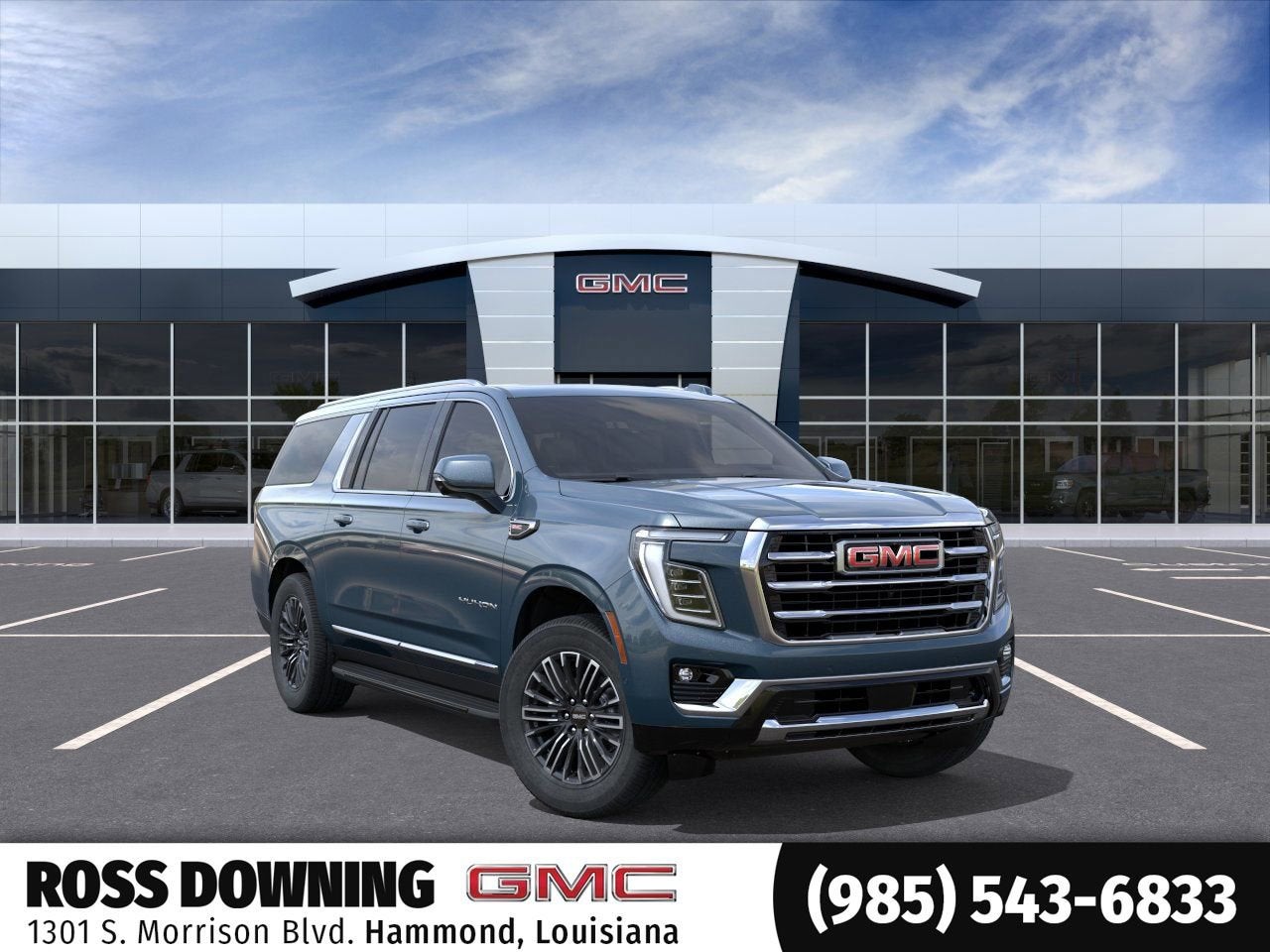 2026 GMC Yukon XL Elevation in Downpour Metallic — front three-quarter view