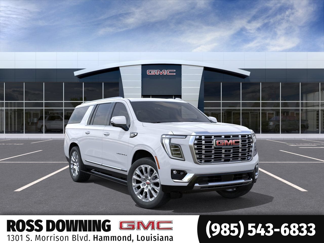 2026 GMC Yukon XL Denali in Glacier White Tricoat — front three-quarter view