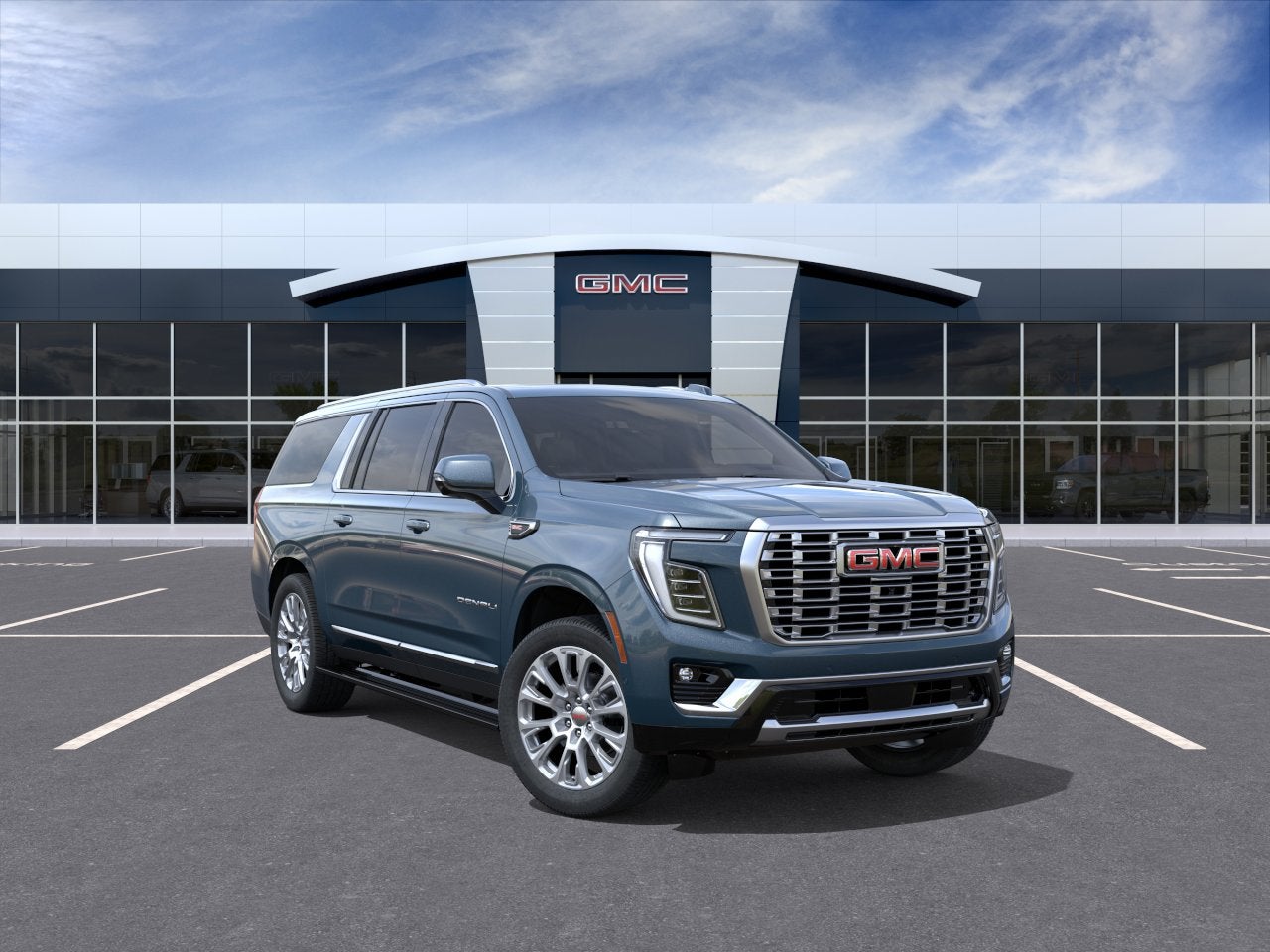 2026 GMC Yukon XL Denali in Downpour Metallic — front three-quarter view