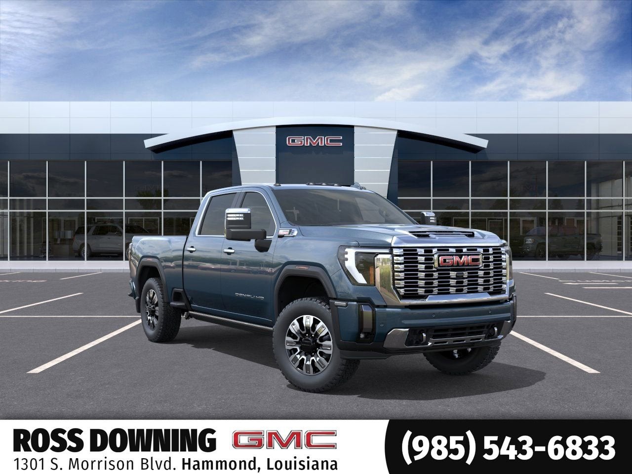 2026 GMC Sierra 2500 HD Denali in Downpour Metallic — front three-quarter view
