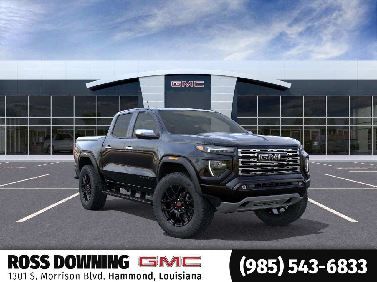 2026 GMC Canyon Denali in Onyx Black — front three-quarter view