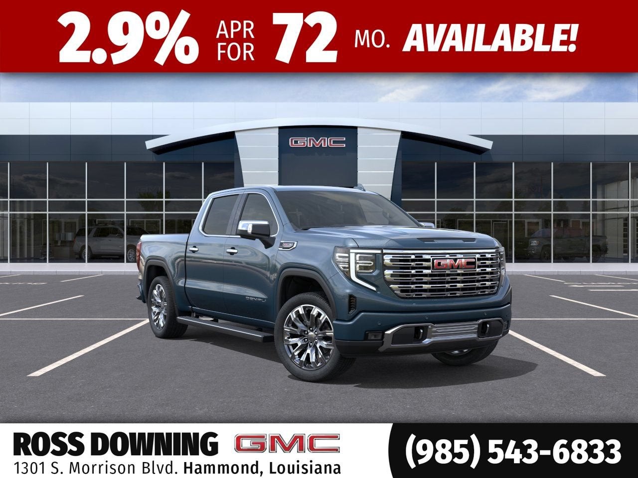 2026 GMC Sierra 1500 Denali in Downpour Metallic — front three-quarter view