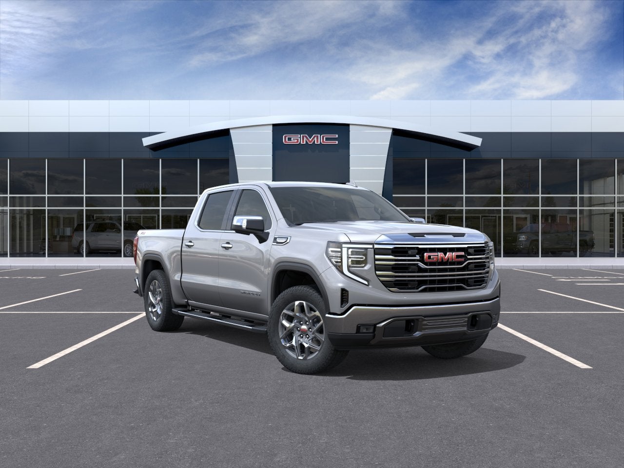 2026 GMC Sierra 1500 SLT in Sterling Metallic — front three-quarter view