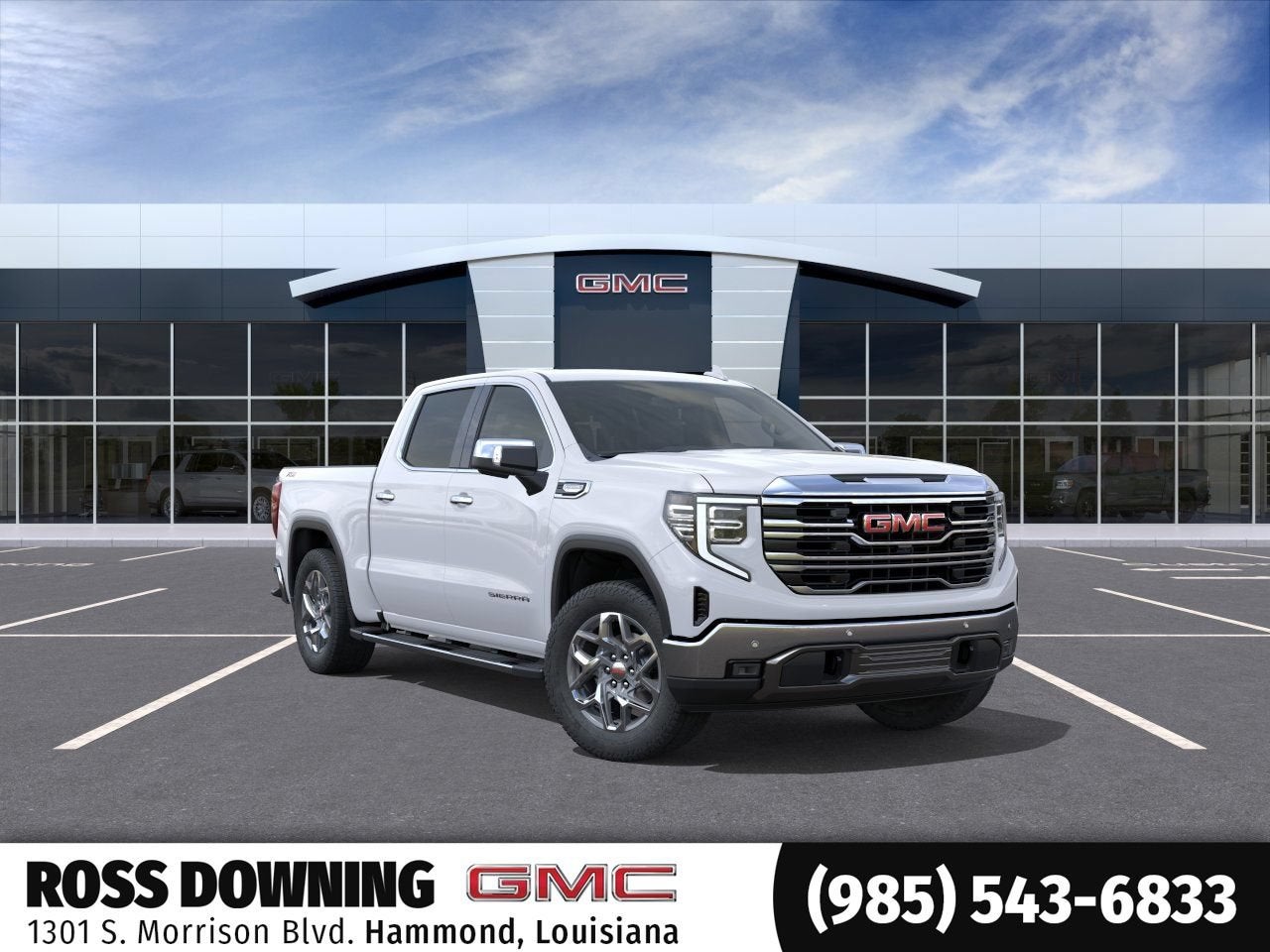 2026 GMC Sierra 1500 SLT in Glacier White Tricoat — front three-quarter view